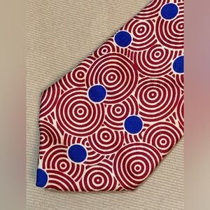 Vtg Target Bullseye Polka Dot Bill Robinson Silk Neck Tie. Red white & blue.